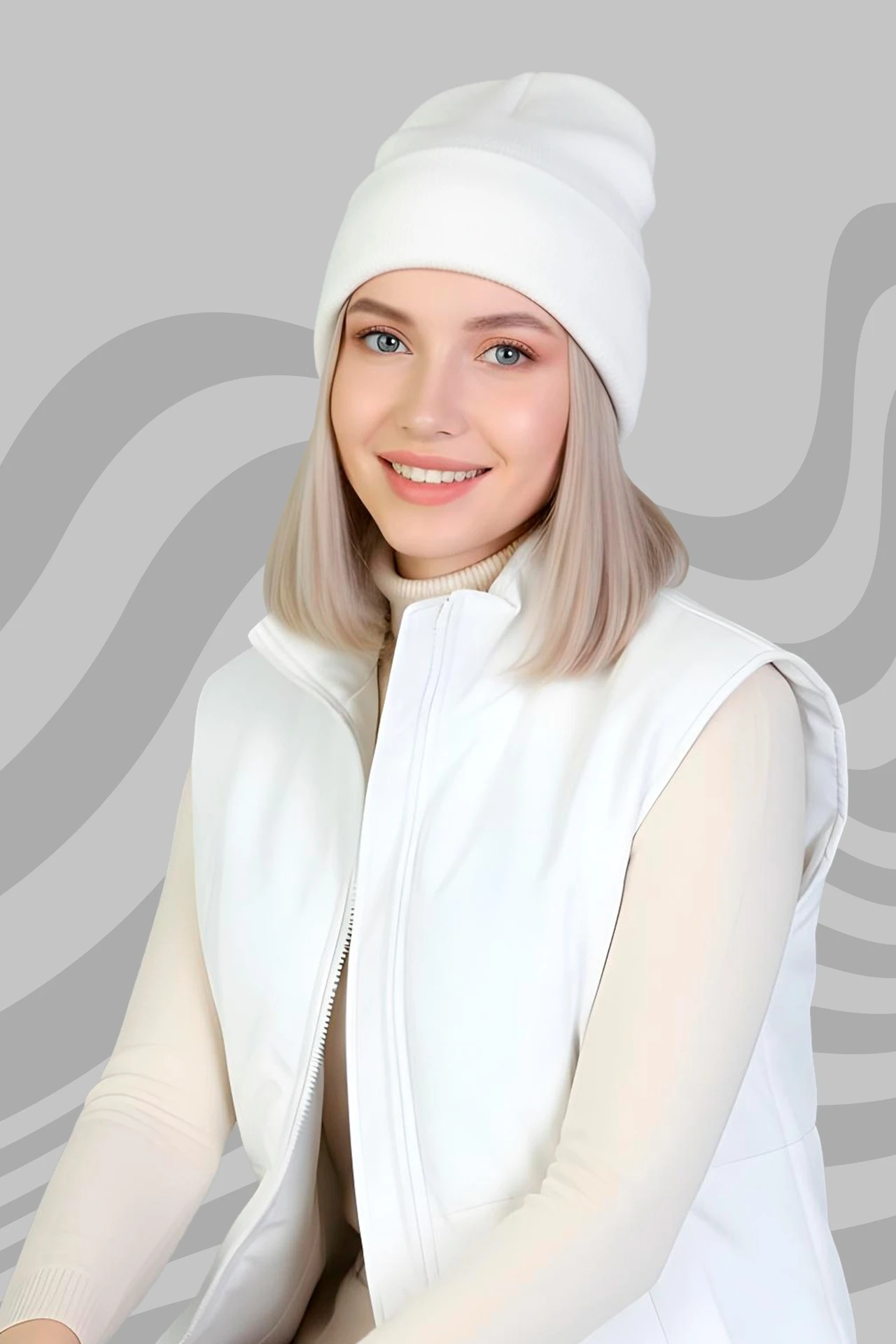 Шапка Филл двухслойная взрослая, однотонная белая#1