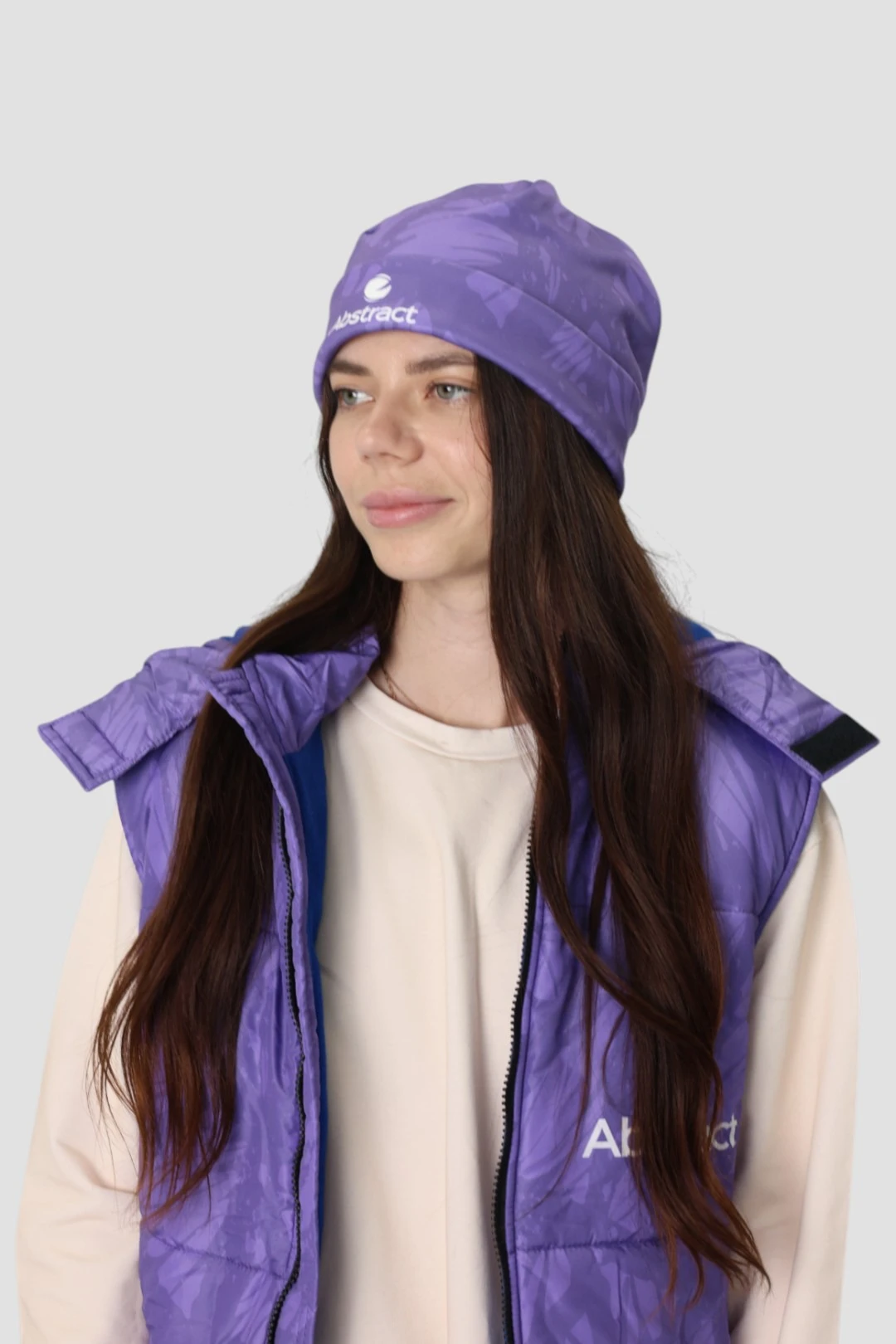 Шапка Лофт флисовая двухслойная взрослая, с полной запечаткой "Violet"#1