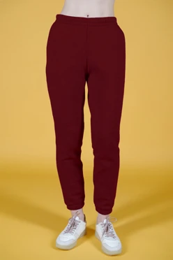 Купить брюки Итан из футера женские, однотонные бордовые