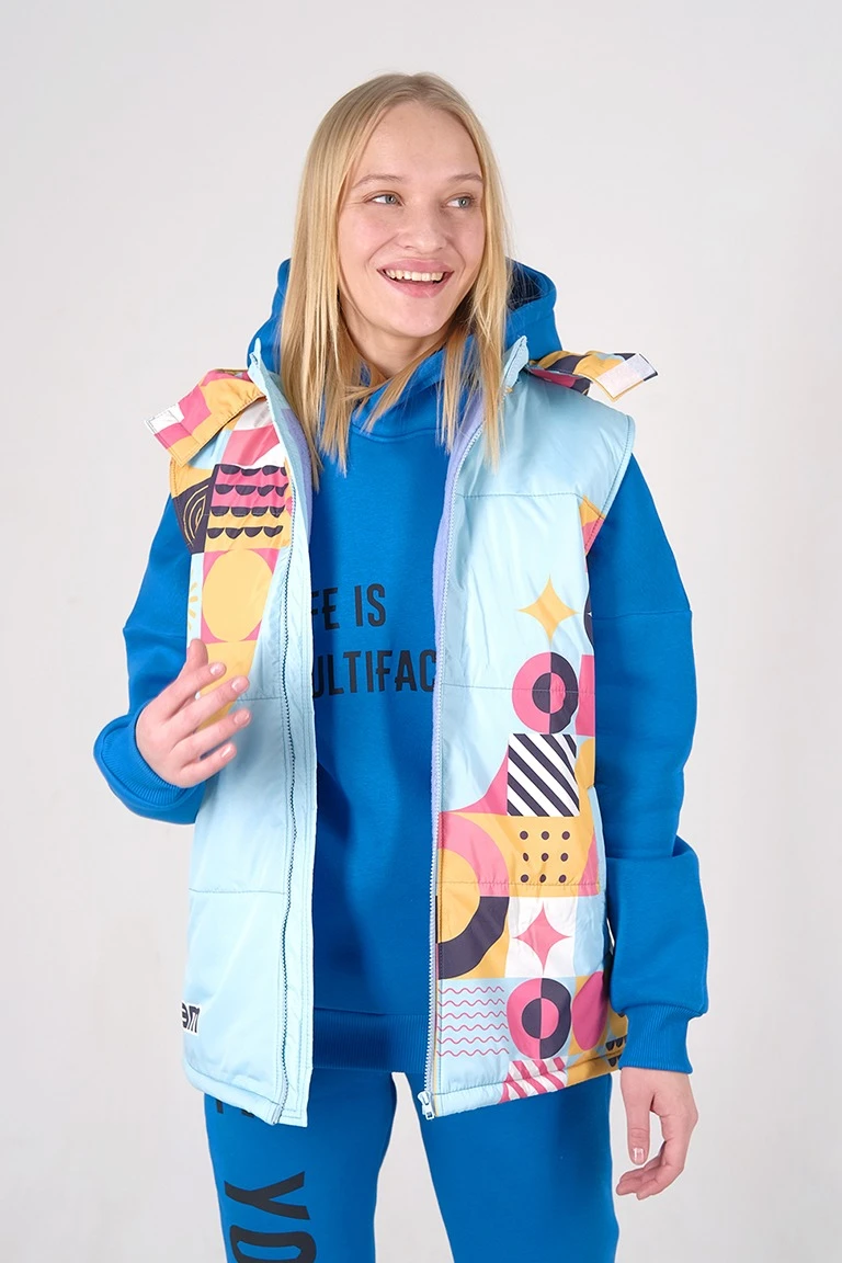 Жилет Диего на синтепоне с капюшоном унисекс, с полной запечаткой#3 Жилет Диего на синтепоне с капюшоном унисекс, с полной запечаткой#3