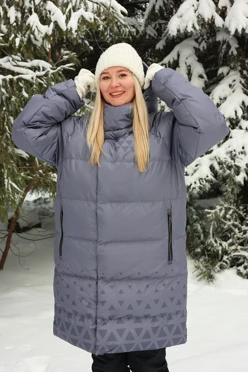 Купить пуховик Фридж с подкладом из лебяжьего пуха унисекс, с полной запечаткой "Polar night"