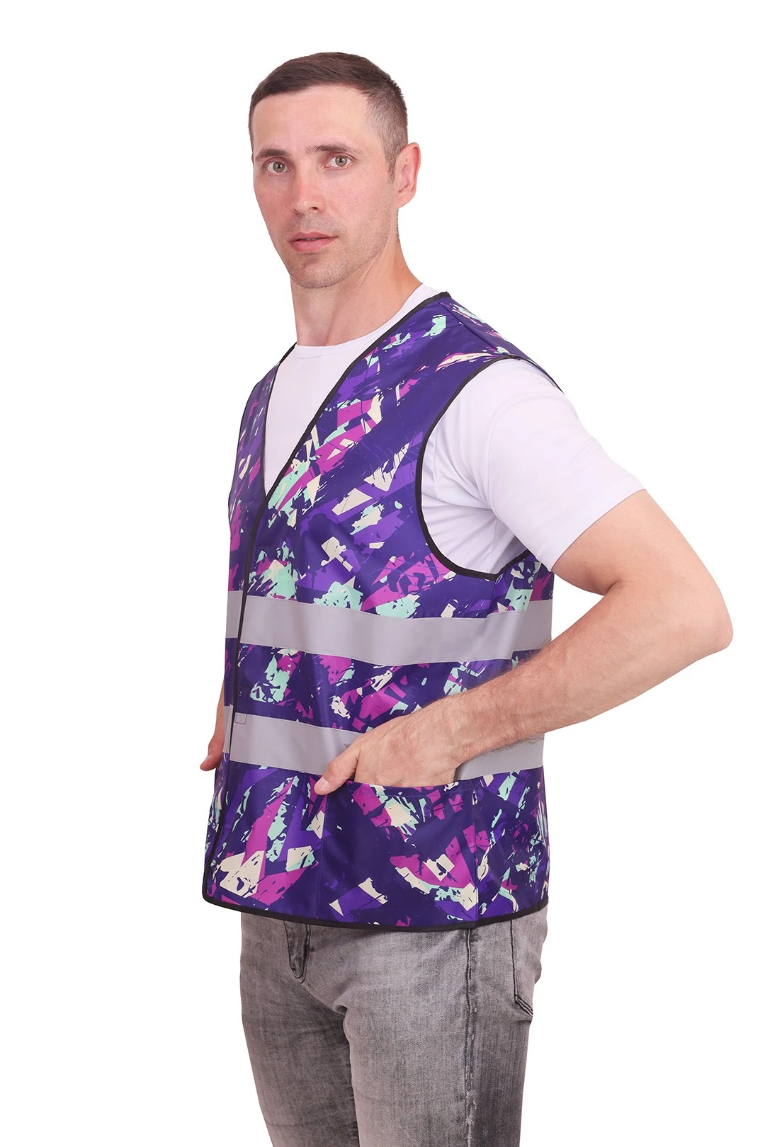 Купить жилет Эван со светоотражающей лентой унисекс, с полной запечаткой "Madness" Купить жилет Эван со светоотражающей лентой унисекс, с полной запечаткой "Madness"