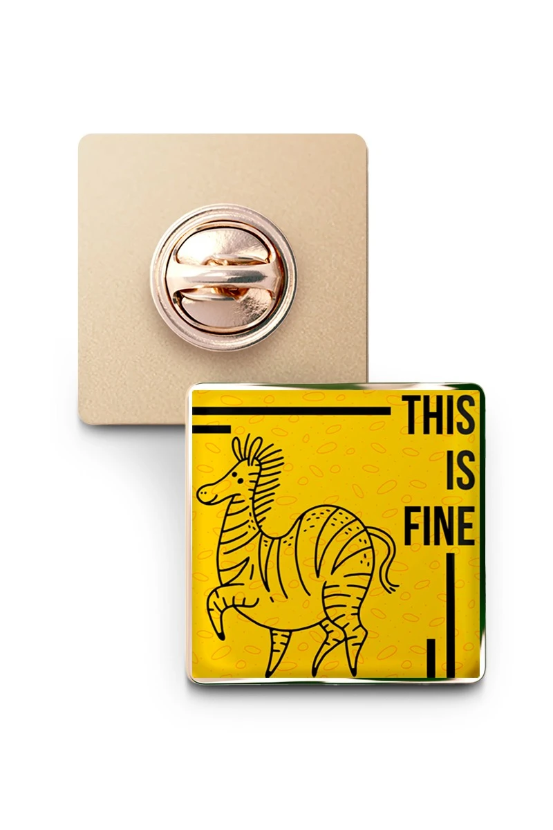 Купить значок заливной Квадрат 25х25 мм, с принтом "This is fine"