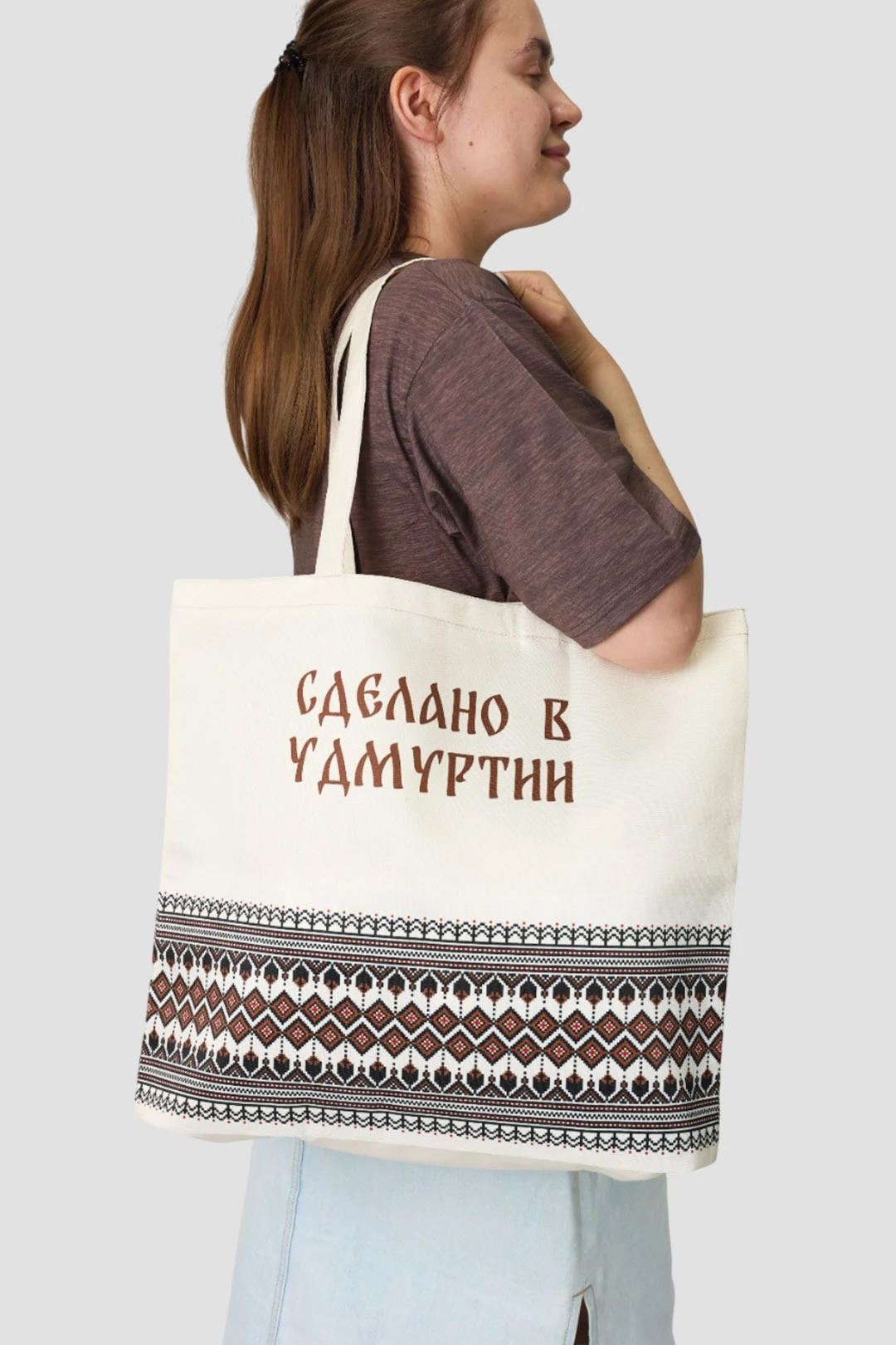 Купить сумку Голди из греты 40х40х10 см, с принтом на одной стороне "Made in Udmurtia"