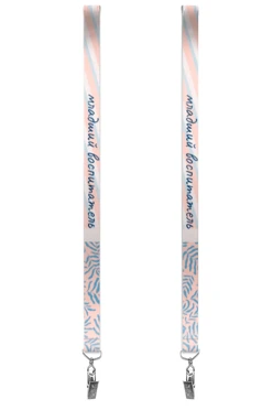 Купить ленту для бейджа атлас ширина 2,5 см, с клипсой, с печатью "Младший воспитатель"