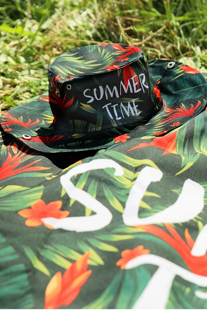 Панама Техас с полями на кнопках, с полной запечаткой "Summer time"#5 Панама Техас с полями на кнопках, с полной запечаткой "Summer time"#5