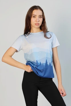 Футболка Гэлэкси женская из ложной сетки с полной запечаткой "Snow!"#1