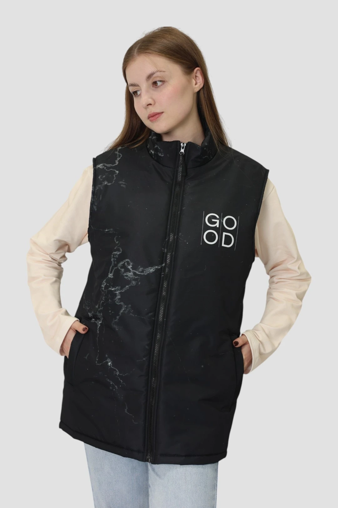 Жилет Детройт без капюшона унисекс, с полной запечаткой "Good"#1 Жилет Детройт без капюшона унисекс, с полной запечаткой "Good"#1