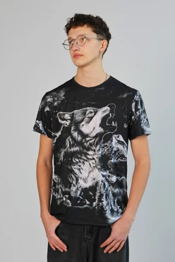 Футболка Гэлэкси унисекс из кулирной глади с полной запечаткой "Wolf"#1