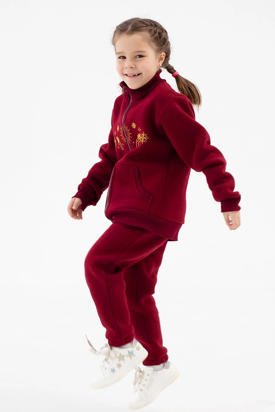 Брюки Хит из футера с начесом детские, однотонные темно-красные#2