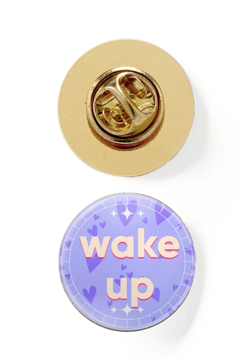Значок заливной Круг диаметр 15 мм, с принтом "Wake up"#1