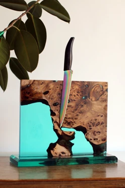 Магнитный держатель для ножей из дерева со смолой, 30х25 см#3