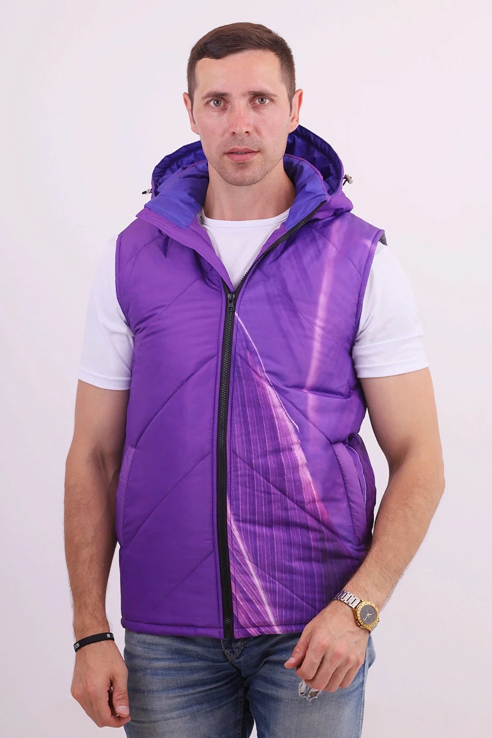 Жилет Стивен на синтепоне с капюшоном унисекс, с полной запечаткой#6