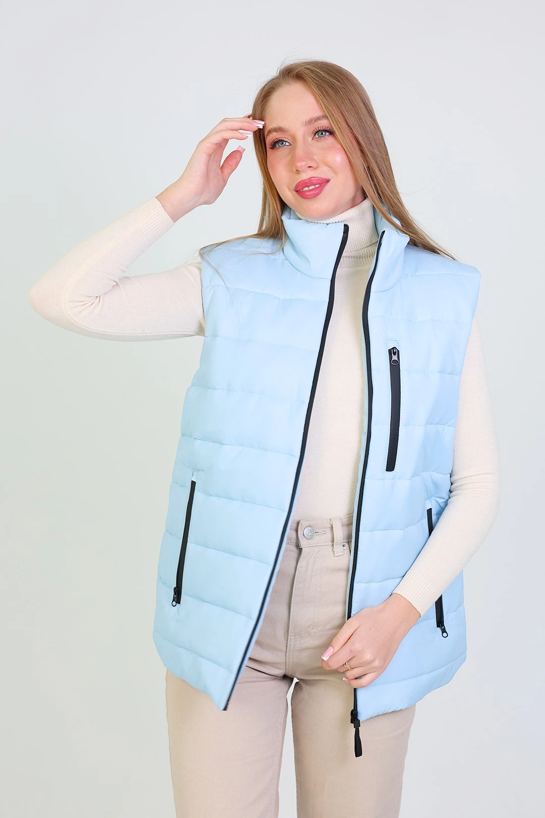 Купить жилет Эмбер на синтепоне со стежкой унисекс, однотонный голубой