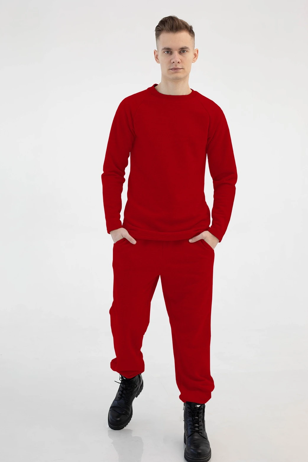Брюки Хит из футера с начесом мужские, однотонные красные#4