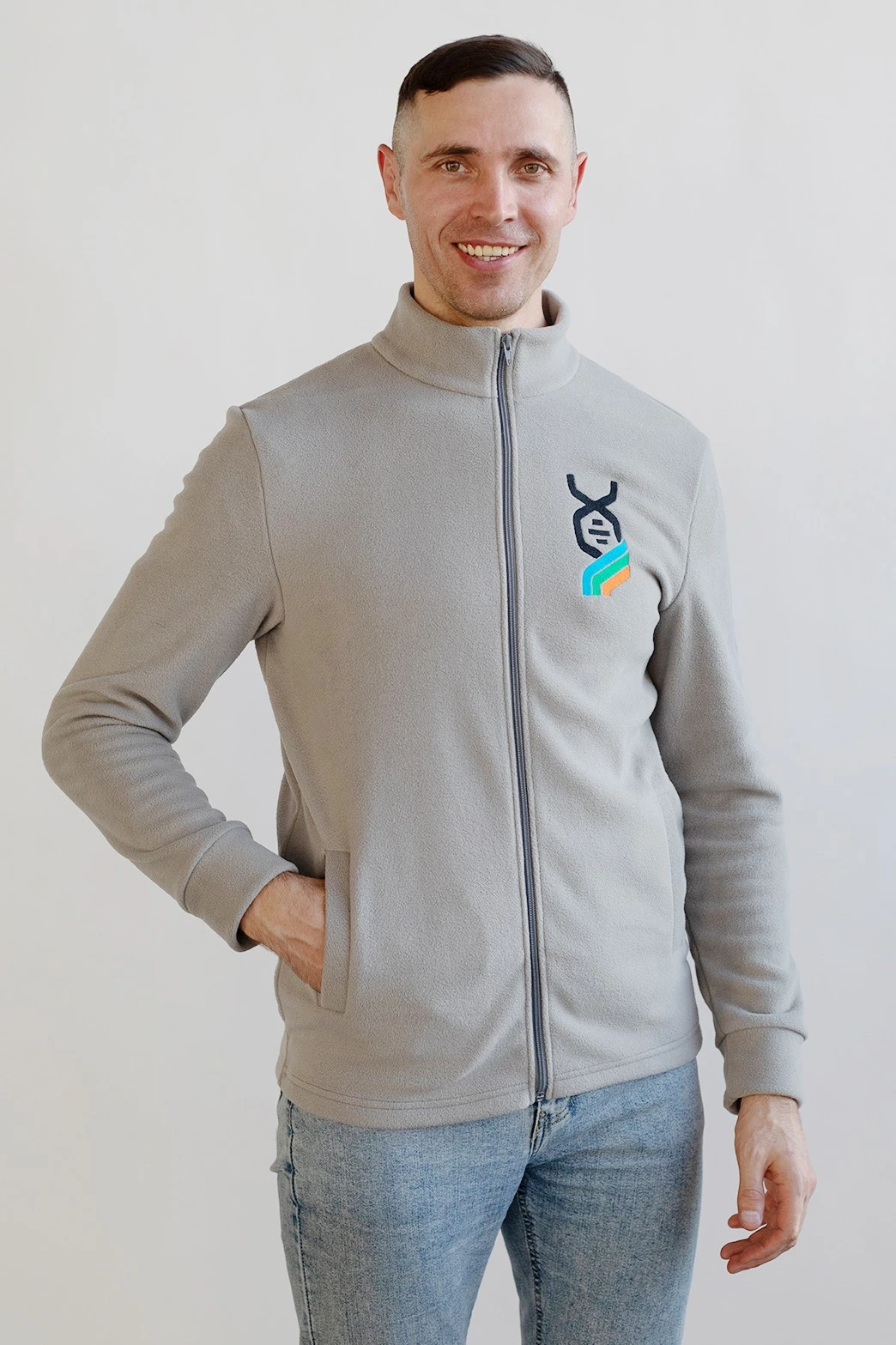 Толстовка Харисон флисовая без капюшона унисекс, однотонная серая#1 Толстовка Харисон флисовая без капюшона унисекс, однотонная серая#1