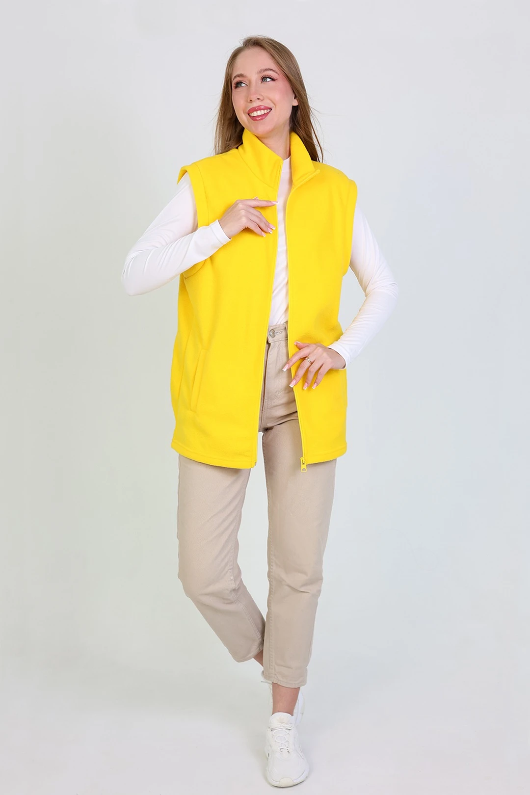Жилет Браво флисовый без капюшона унисекс, однотонный желтый#2