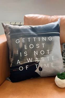 Купить подушку 50х50 см, с принтом "Getting lost is not a waste of time"