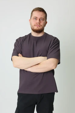 Купить футболку Харди оверсайз унисекс однотонная (хлопок), фиолетовую