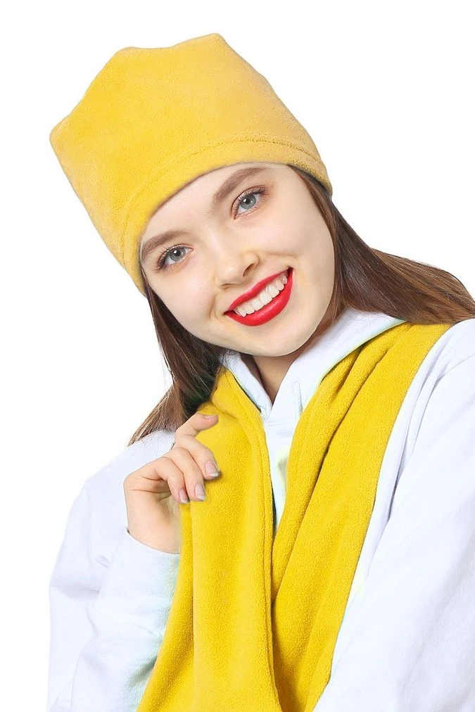 Купить шапку флисовую взрослую желтую (однослойная)