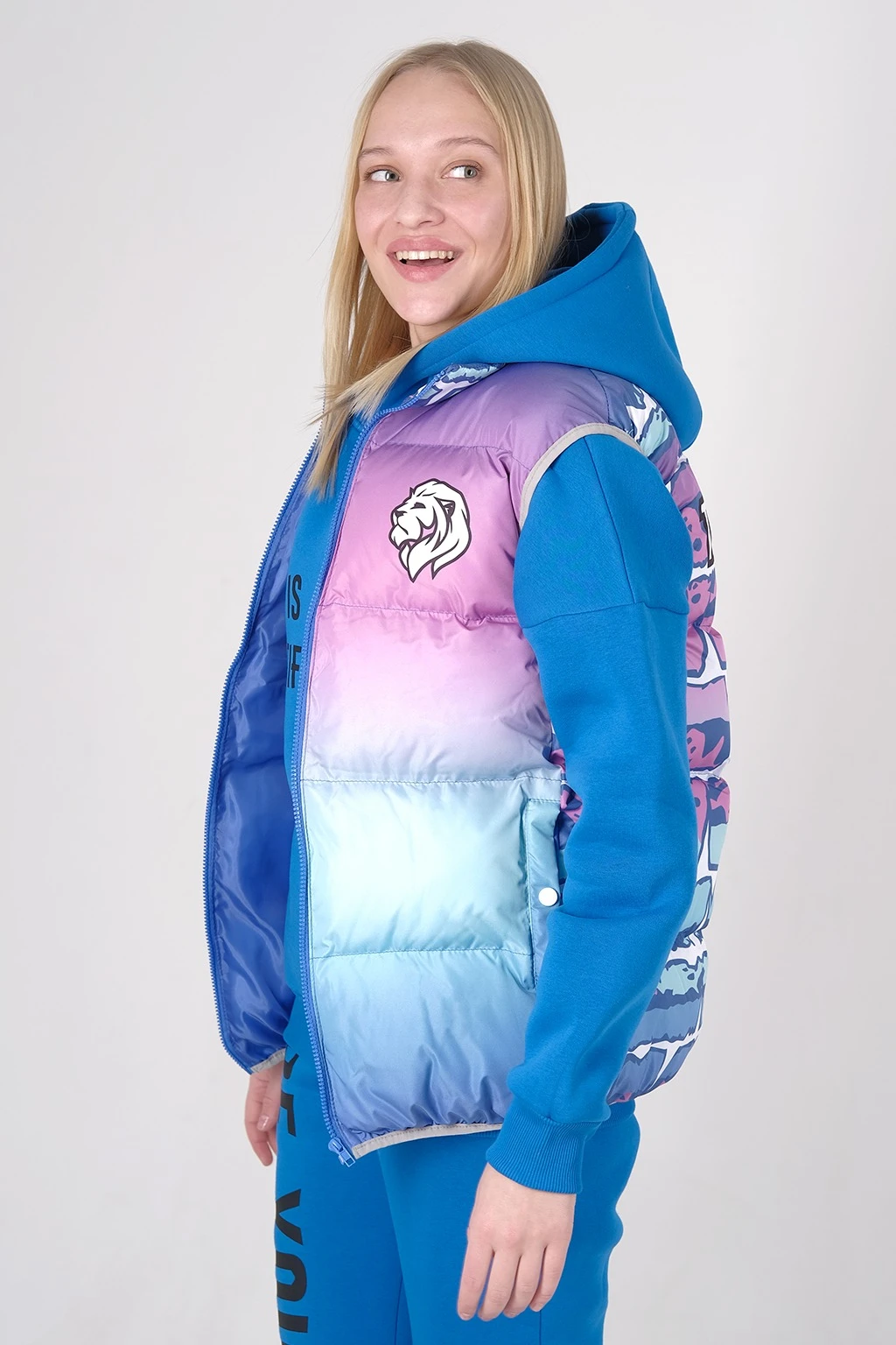 Жилет Морган Лайт с подкладом из лебяжьего пуха унисекс, с полной запечаткой "Smashers"#3