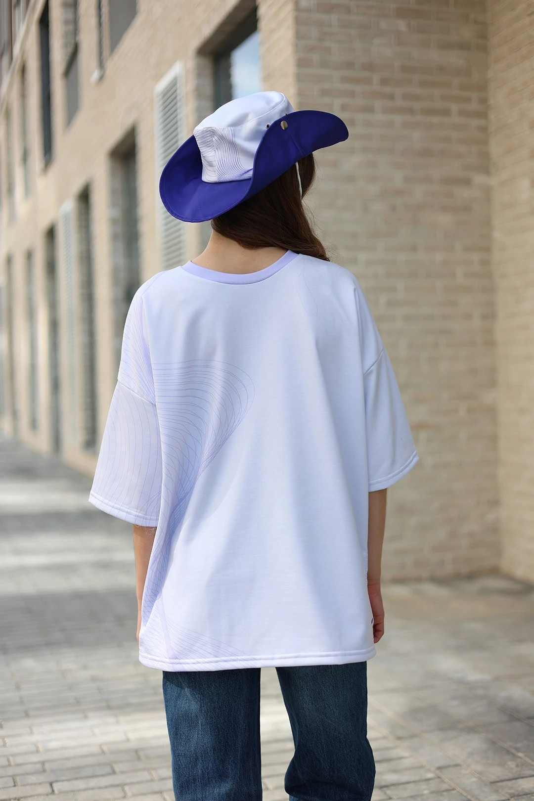 Футболка Макс оверсайз унисекс из кулирки с полной запечаткой "Blue Lines"#3 Футболка Макс оверсайз унисекс из кулирки с полной запечаткой "Blue Lines"#3