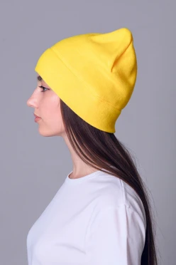 Купить шапку Бани флисовую однослойную взрослую, однотонную желтую