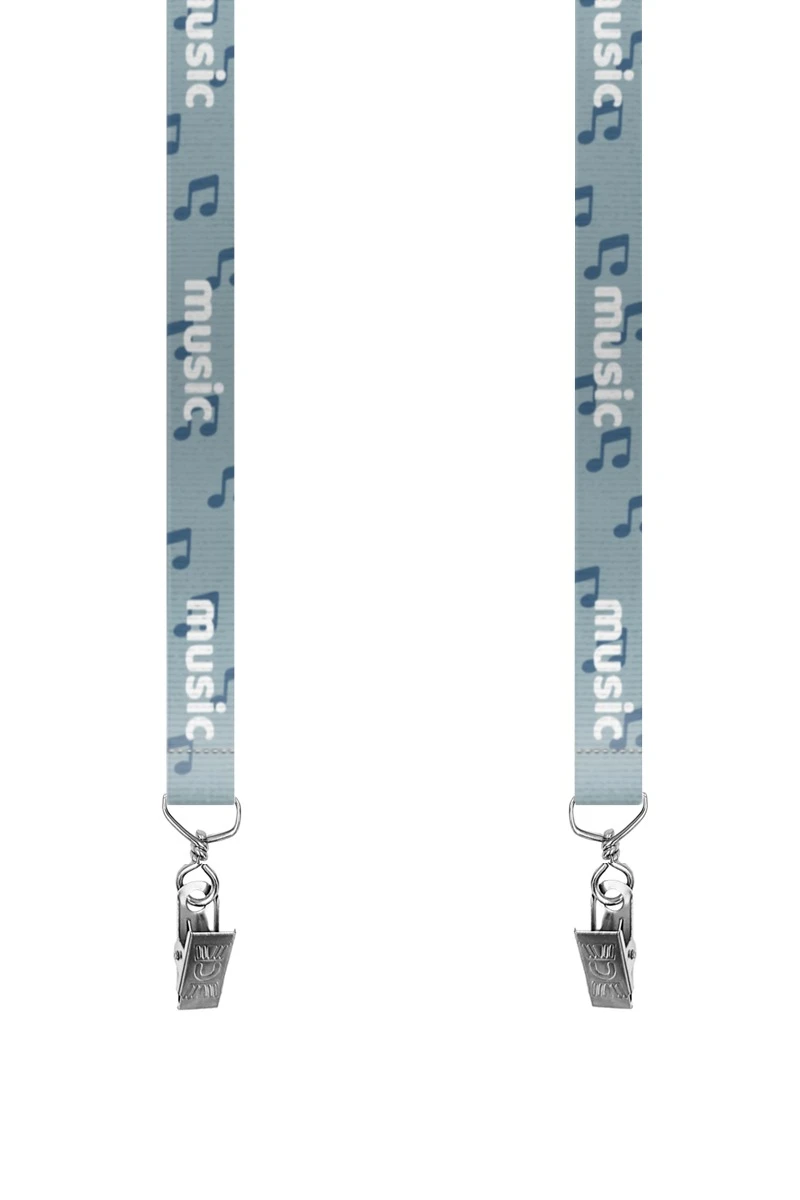 Купить ленту для бейджа репс ширина 2 см, с клипсой, с печатью "Music"