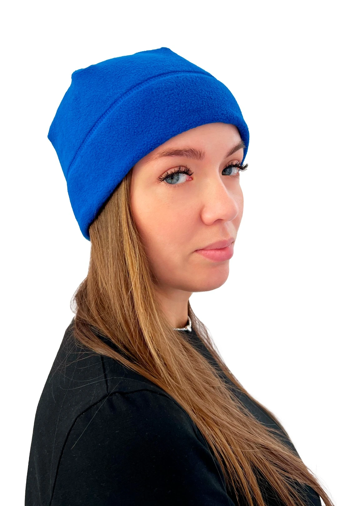Шапка Вайт флисовая однослойная взрослая, однотонная синяя#10