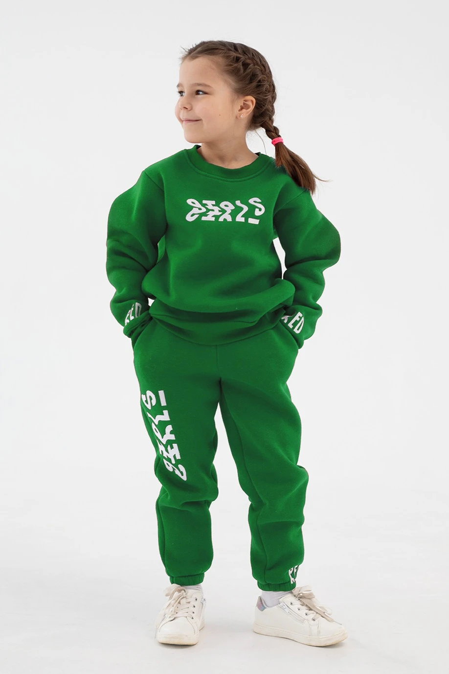 Брюки Хит из футера с начесом детские, однотонные зеленые#5