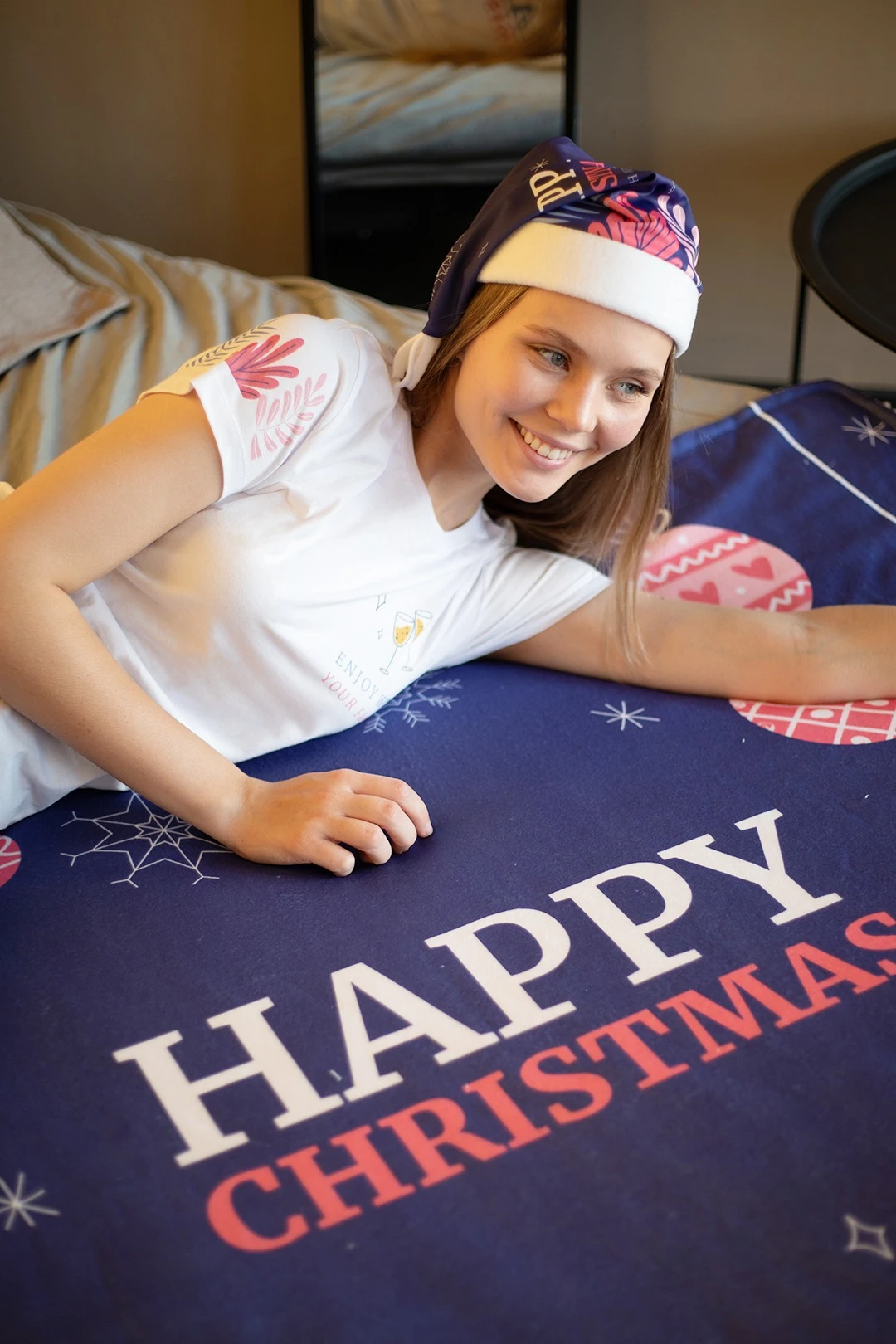 Плед Слипи флисовый 120х140 см (двухслойный), с принтом "Happy Christmas"#3 Плед Слипи флисовый 120х140 см (двухслойный), с принтом "Happy Christmas"#3