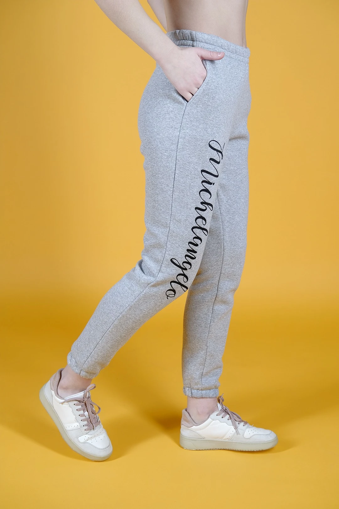 Брюки Хит из футера с начесом женские, однотонные меланж#3