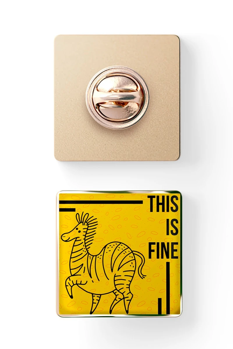 Значок заливной Квадрат 25х25 мм, с принтом "This is fine"#1