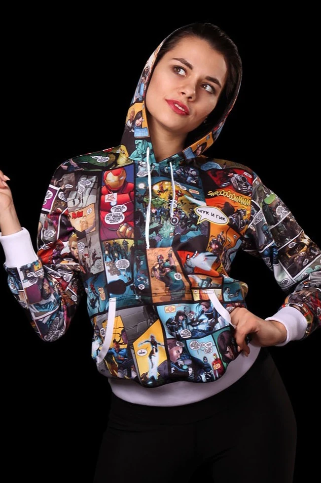 Купить худи унисекс "Чук и Гик" с полной запечаткой