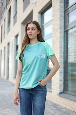 Купить футболку Спэйс женская из ложной сетки с полной запечаткой "Sova"