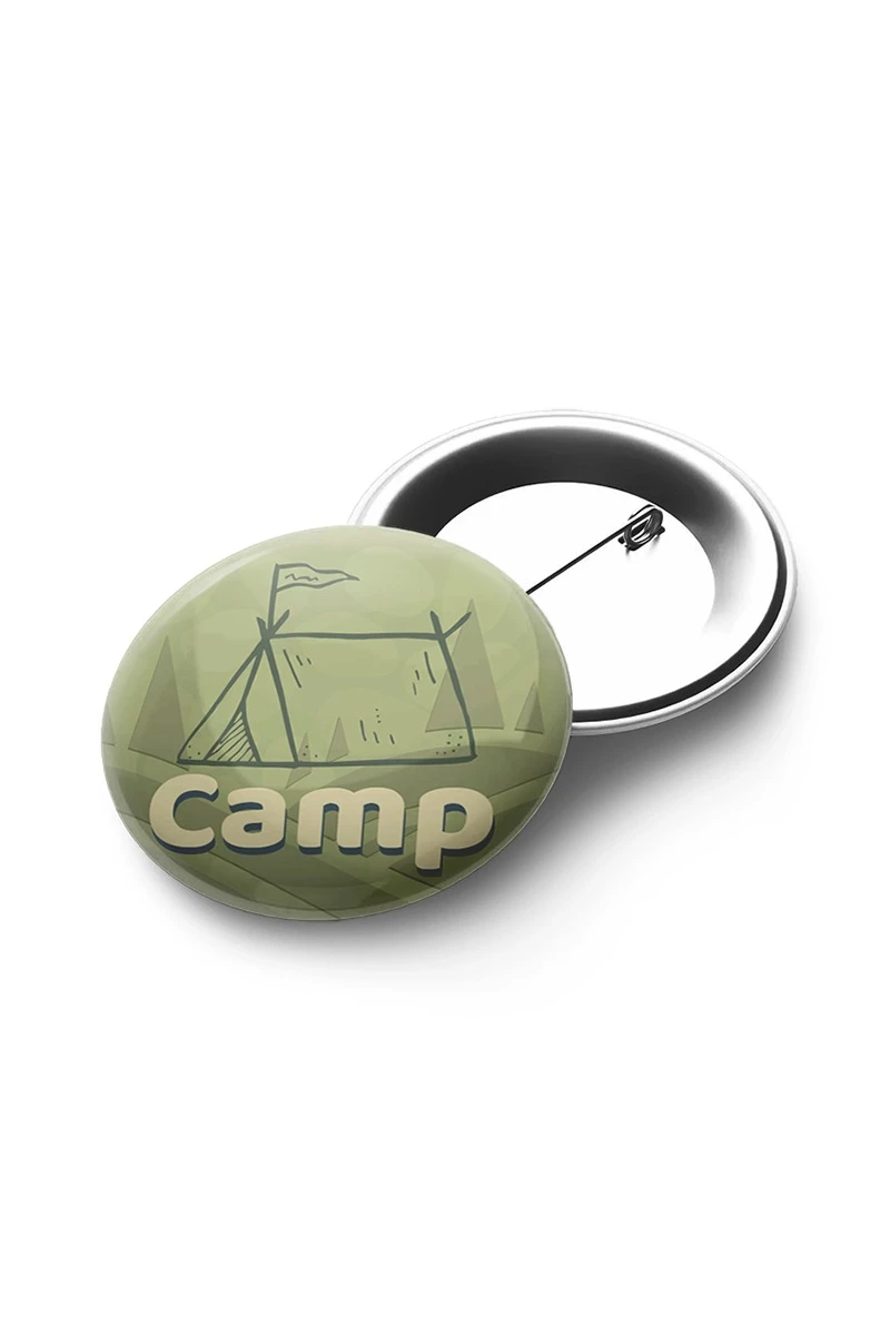Купить значок закатной диаметр 37 мм, с принтом "Camp"