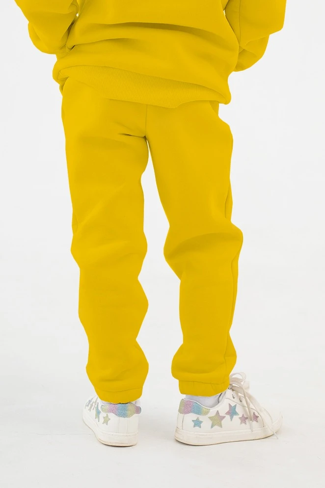 Купить брюки Хит из футера с начесом детские, однотонные желтые