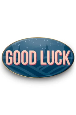 Купить значок заливной Овал 21х12 мм, с принтом "Good luck"