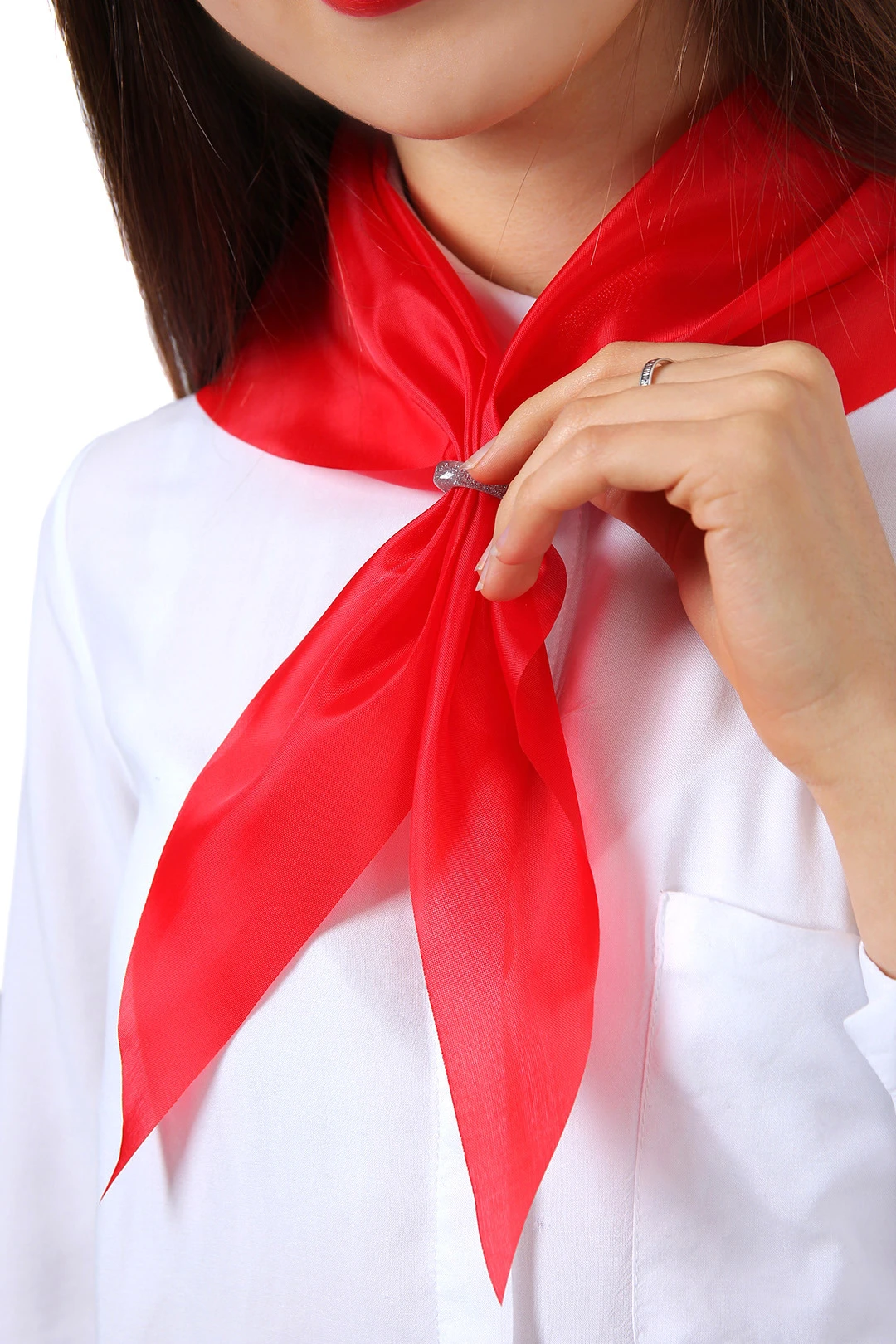 Косынка Лолла из шелка расцвечивания 60х60х90 см, однотонная красная#4