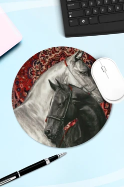 Купить коврик для мыши круглый с принтом "Horses"