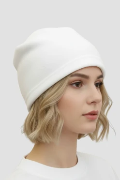 Купить шапку Руби флисовую однослойную взрослую, однотонную белую