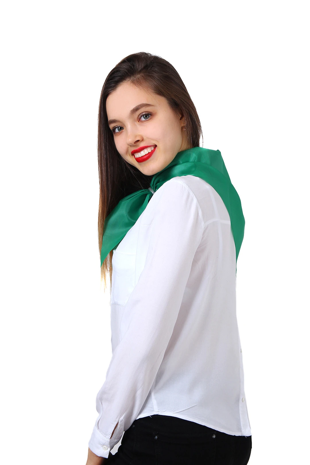 Косынка Лолла из шелка расцвечивания 60х60х90 см, однотонная зеленая#4