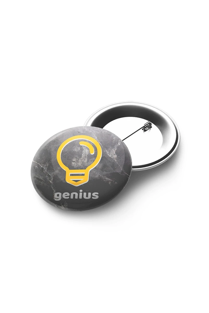 Купить значок закатной диаметр 25 мм, с принтом "Genius"