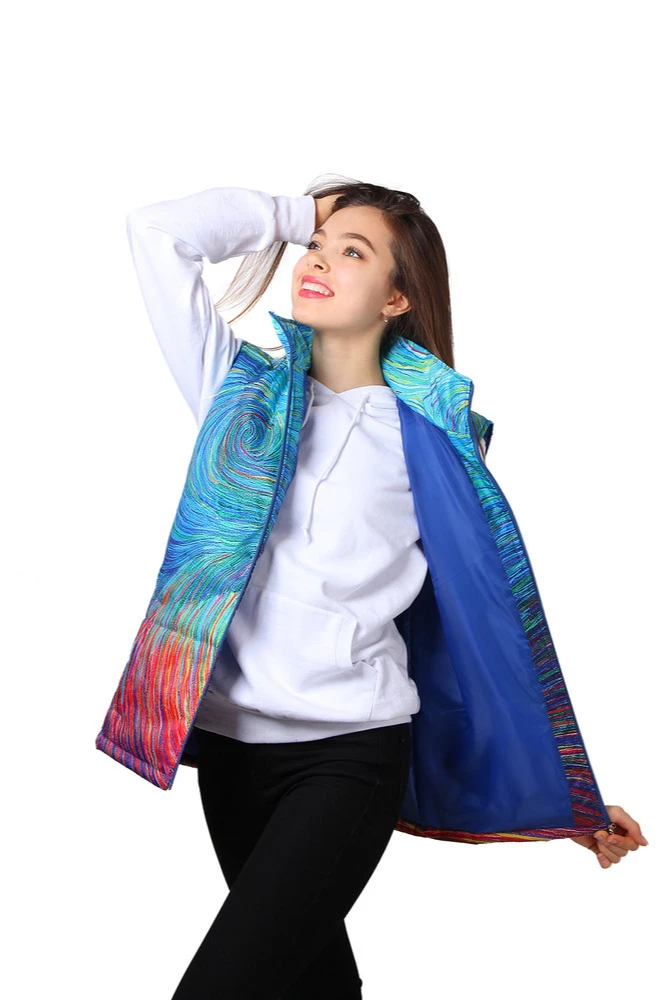 Жилет Портер на синтепоне со стежкой унисекс, с полной запечаткой "Wave"#1