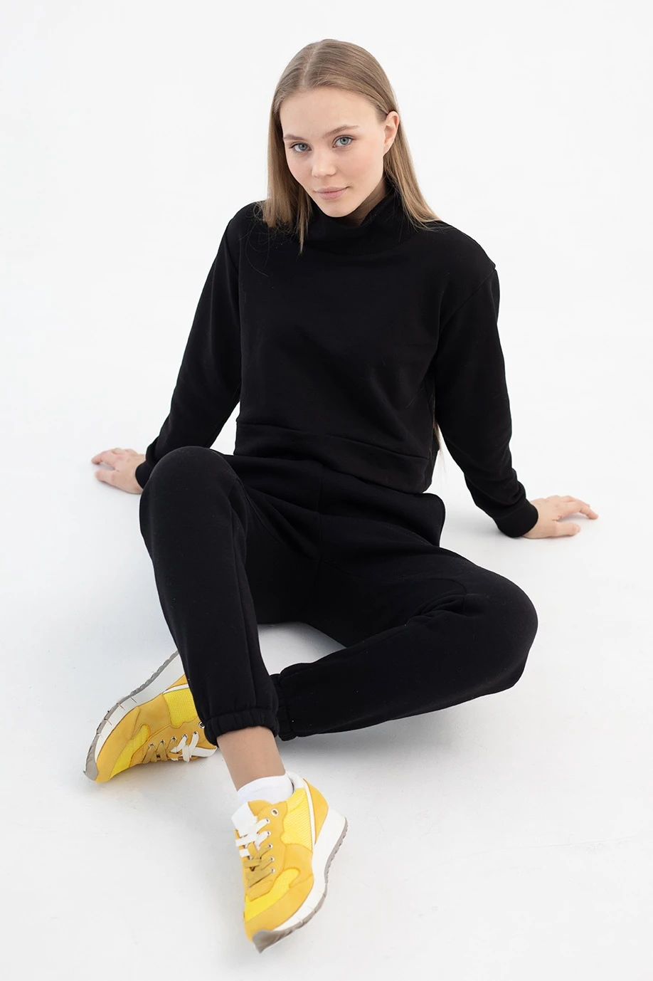 Брюки Итан из футера женские, однотонные черные#2 Брюки Итан из футера женские, однотонные черные#2