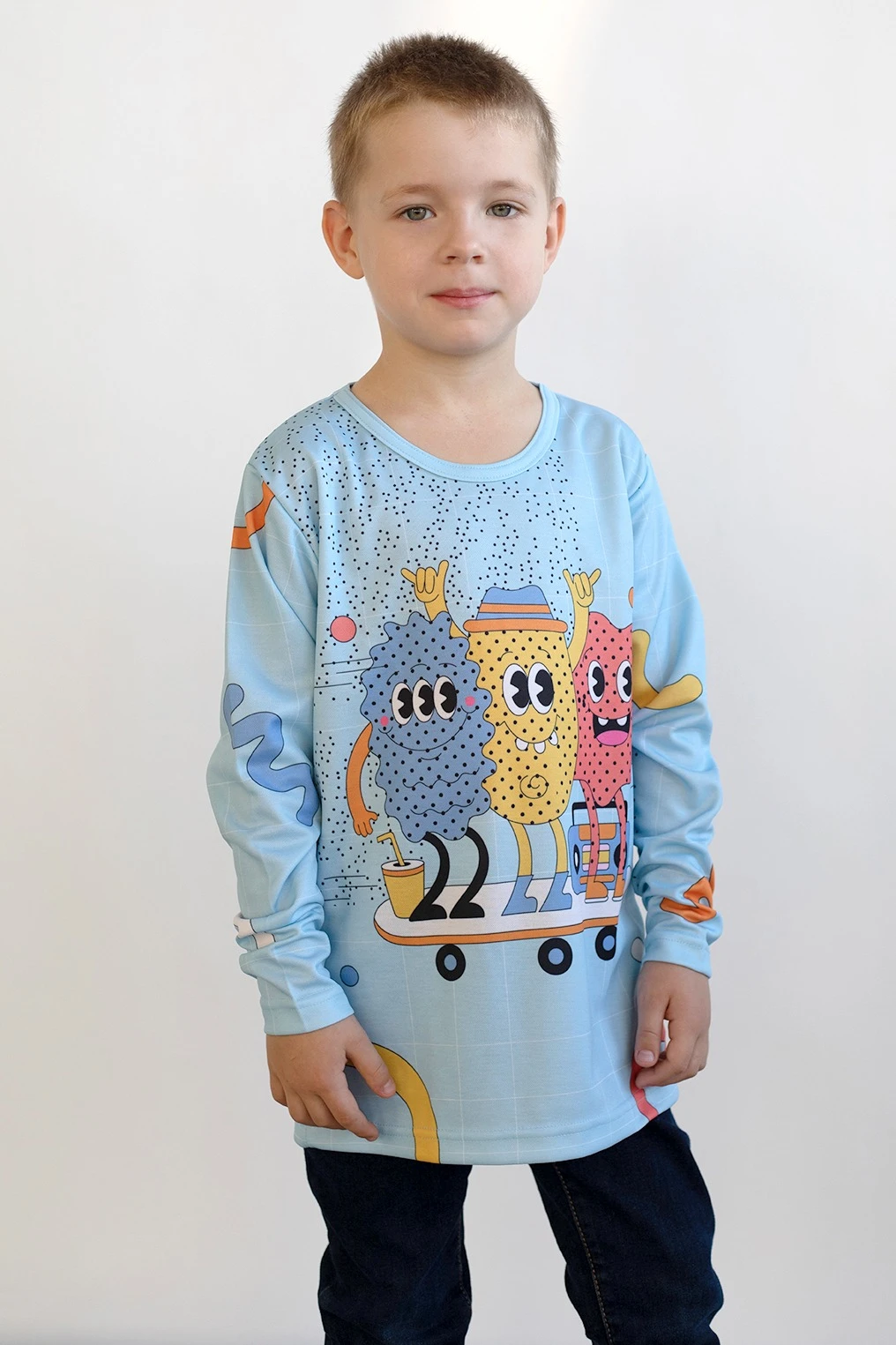 Лонгслив Гэлэкси Плюс детский из ложной сетки с полной запечаткой "Crackers"#1 Лонгслив Гэлэкси Плюс детский из ложной сетки с полной запечаткой "Crackers"#1