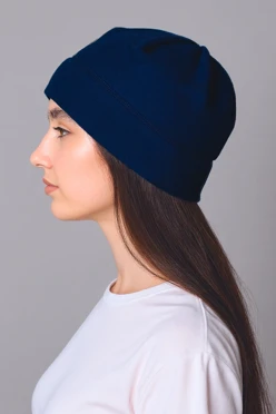 Купить шапку Вайт флисовую однослойную взрослую, однотонную темно-синюю