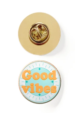 Значок заливной Круг диаметр 17 мм, с принтом "Good vibes"#2