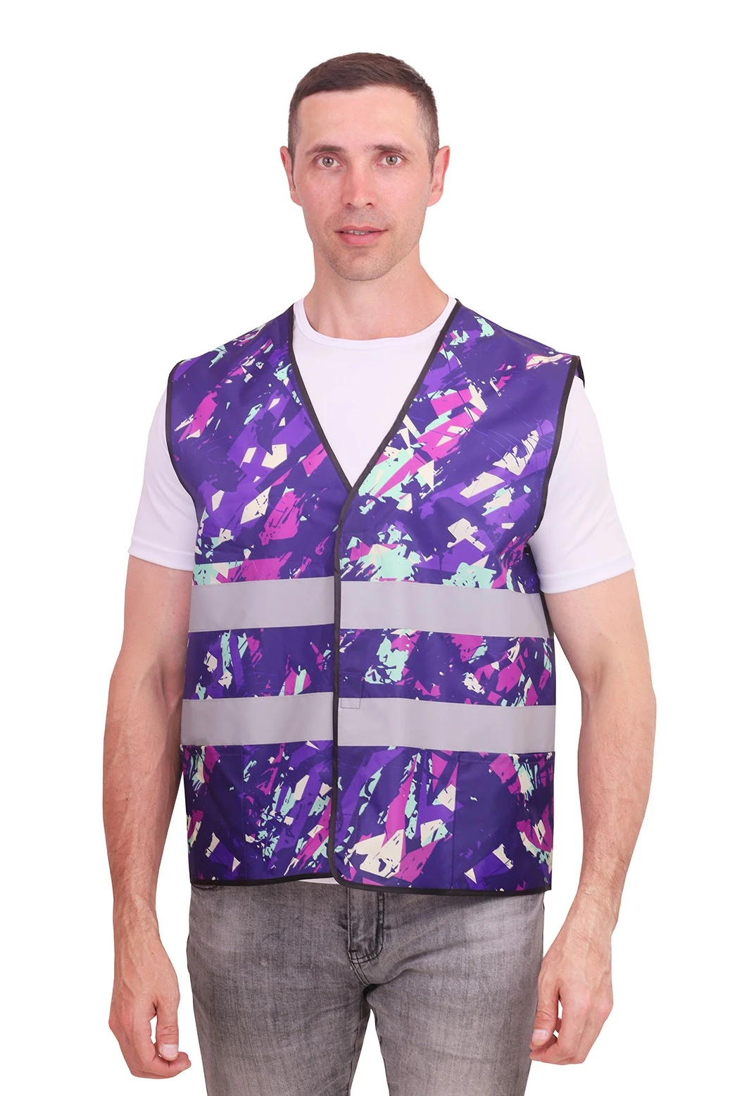 Жилет Эван со светоотражающей лентой унисекс, с полной запечаткой#1