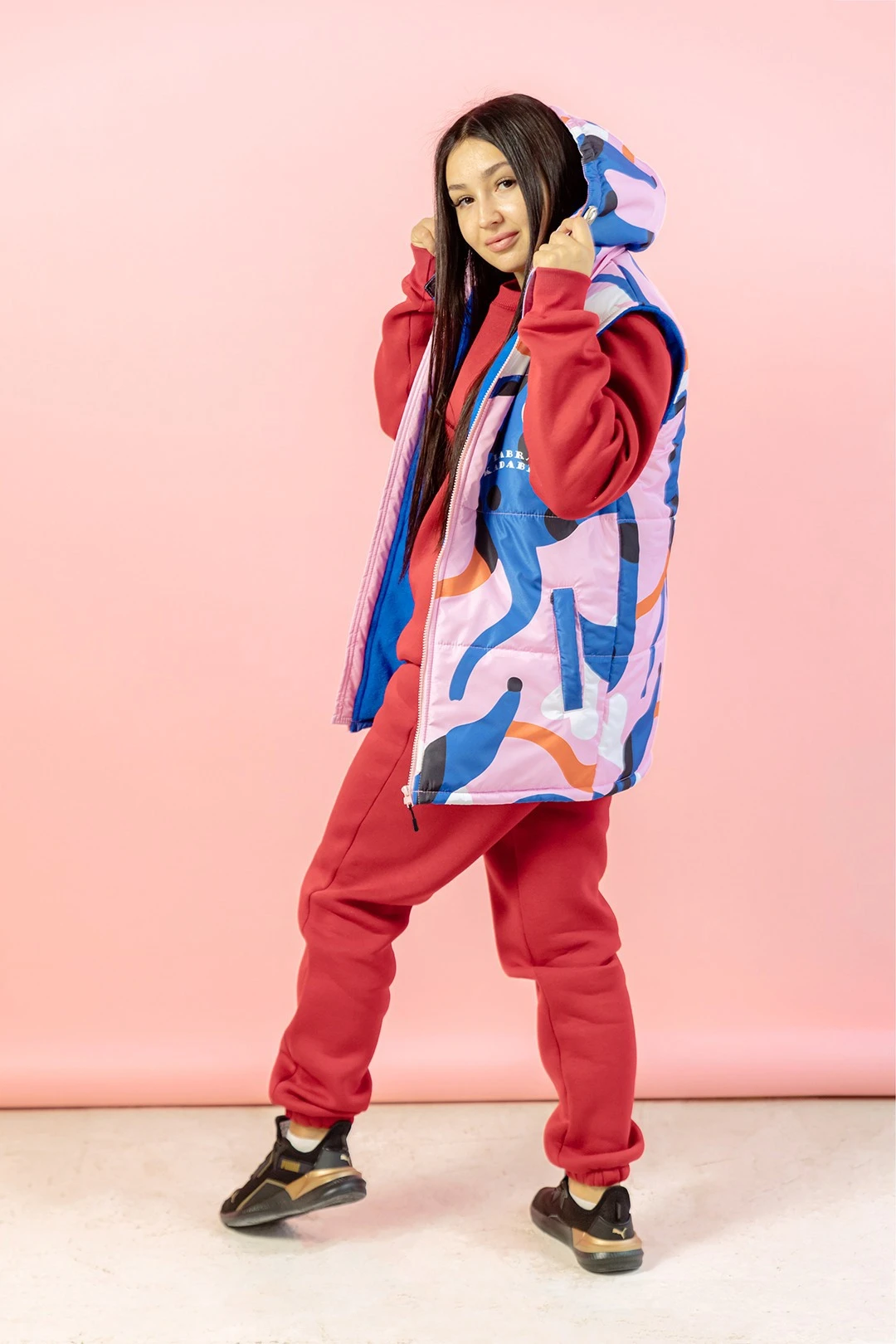 Жилет Диего на синтепоне с капюшоном унисекс, с полной запечаткой#2 Жилет Диего на синтепоне с капюшоном унисекс, с полной запечаткой#2